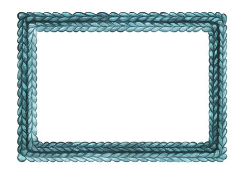 The knitted frame is rectangular blue watercolor illustration an ...