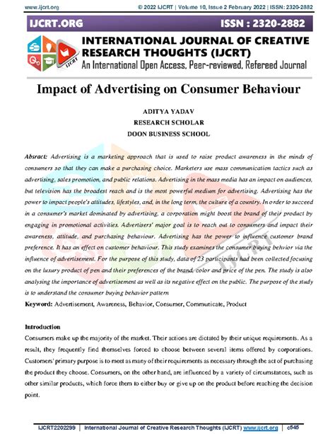 Ijcrt 2202299 - MBA: Impact of Advertising on Consumer Behavior ...