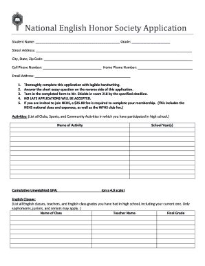 2014-2026 Form National English Honor Society Application - Blank ...