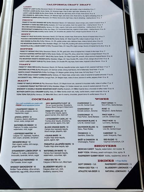 Menu at Finney's Crafthouse - Stevenson Ranch pub & bar, Stevenson Ranch