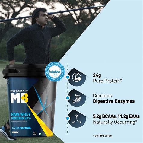 Buy MUSCLEBLAZE RAW WHEY PROTEIN CONCENTRATE 80% (UNFLAVOURED, 4KG ...