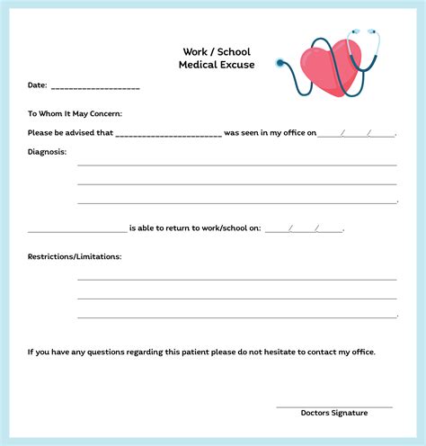 Doctors Note Template For Work