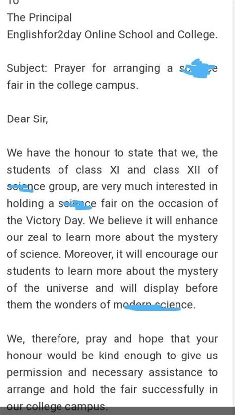 Write a letter of application to the principal of your college to ...