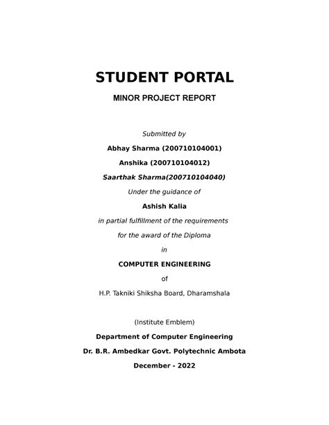Final Project report (Student portal) ] - STUDENT PORTAL MINOR PROJECT ...