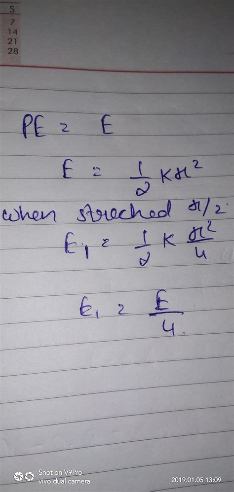 the potential energy of a spring when stretched by distance x is E. the ...