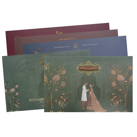 Shop Dark Green Floral Arch Padded Couple Wedding Card |40000+ Happy ...