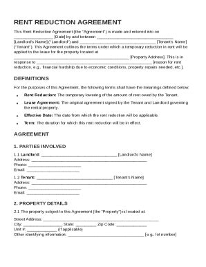 Rent Reduction Agreement Template Form - Fill Online, Printable ...