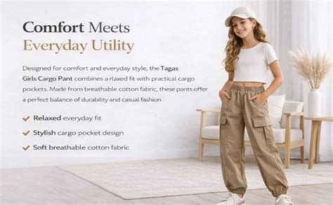 Tagas Girls Cargo Pant | Cargo for Girls |Pant |Relaxed Trouser for ...