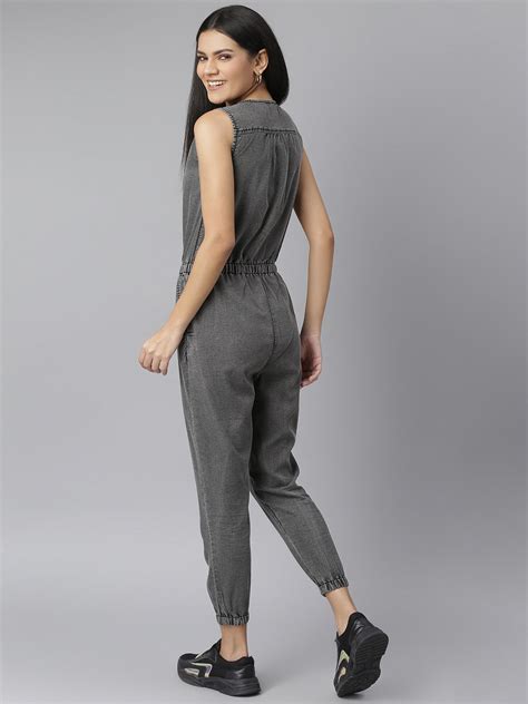 Women's Grey Denim Jumpsuit with front Zip – Stylestone