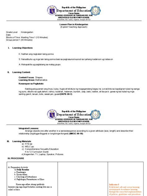 Image result for Sample Lesson Plan of Explicit Teaching