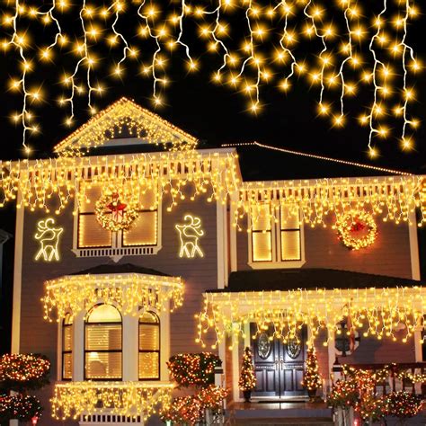 456 LED 35.4 Ft Christmas Icicle Lights Outdoor, 72 Drops 8 Modes Plug ...