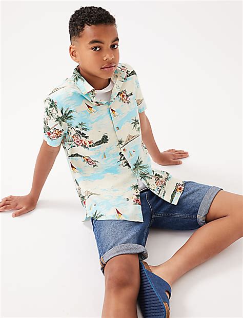 Buy Linen Rich Hawaiian Print Shirt (6-16 Yrs) at Marks & Spencer