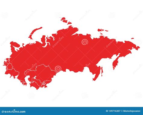 Red Map of USSR Soviet Union with Member Countries on White Background - Miller Projection Stock ...