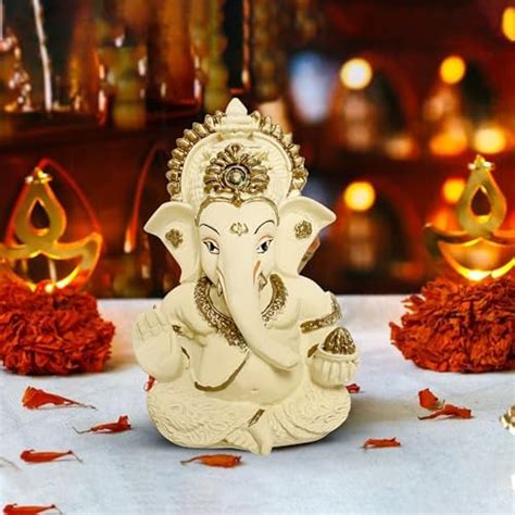 Buy Gold Art India Peach Ivory Finish Ganesha Idol Car Dashboard ...
