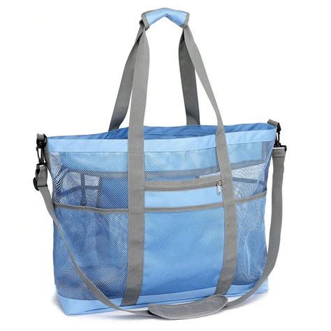 Mesh Beach Bag Family - Beach Tote Bag 9 Pockets Beach Towel Bag ...