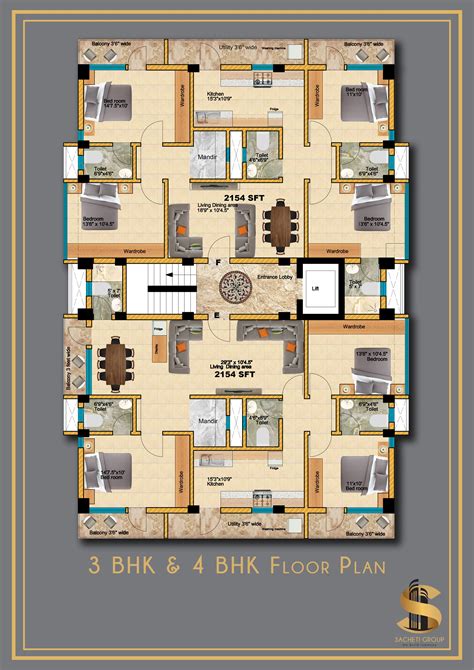 Spacious Three Bedroom Apartment Floor Plan