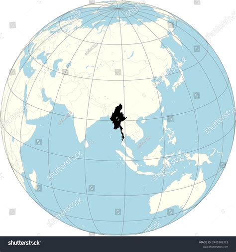 Orthographic Projection World Map Myanmar Center Stock Vector (Royalty ...