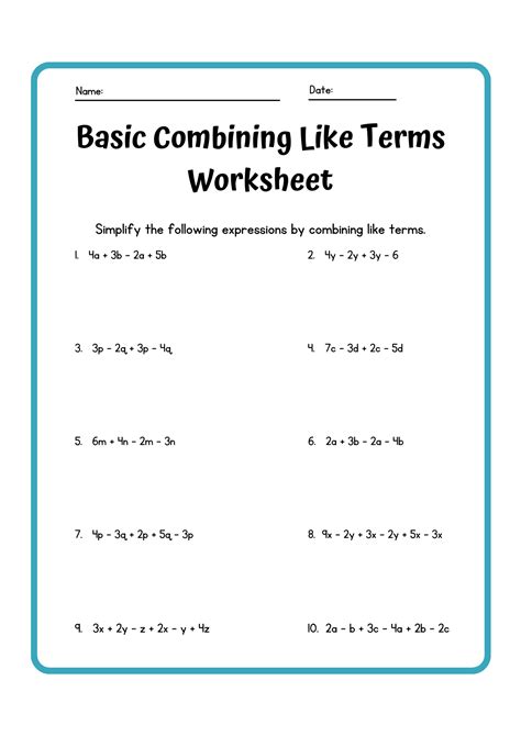 30+ Combining Like Terms Worksheet Samples to Download