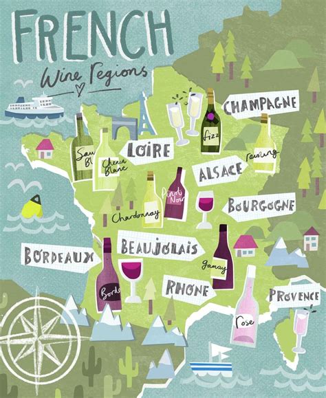 French Wine Region Commercial Illustrated Map | Illustrated map, Wine ...