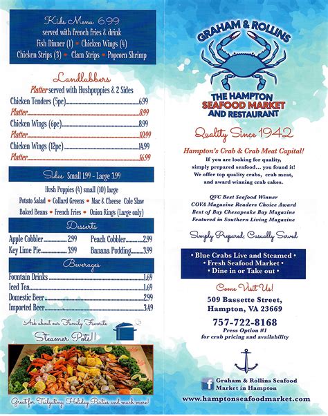 Our Menus – Graham & Rollins Hampton Seafood Market Pickup