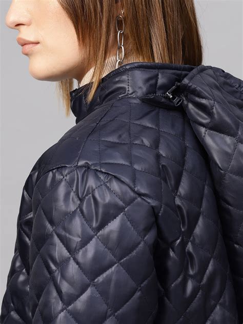 Buy Women Navy Quilted Hooded Puffer Jacket Online At Best Price ...