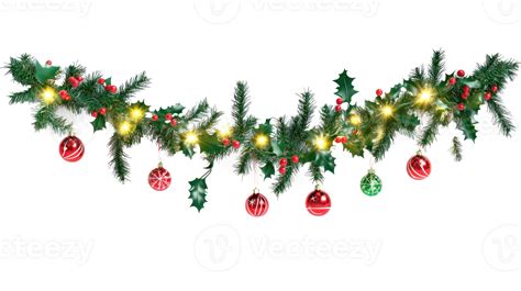 Christmas garland mistletoe tinsel with festive light and decorations ...