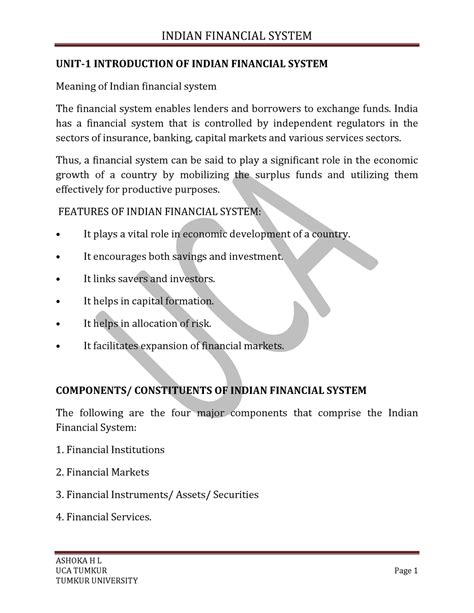 Structure of Indian Financial System - ASHOKA H L UCA TUMKUR Page 1 ...