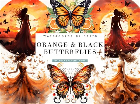 Orange & Black Butterflies Clipart Graphic by busydaydesign · Creative ...
