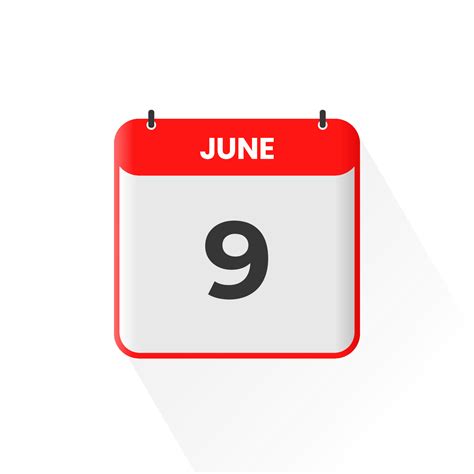 9th June calendar icon. June 9 calendar Date Month icon vector ...