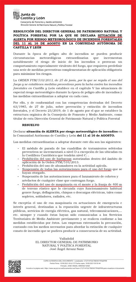 ALERTA POR RIESGO METEOROLÓGICO DE INCENDIOS FORESTALES DEL 11 AL 16 DE ...