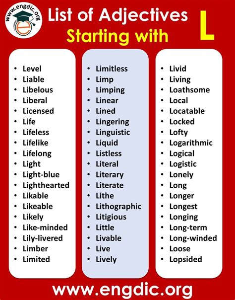 Describing Words That Start With L - Printable Calendars AT A GLANCE