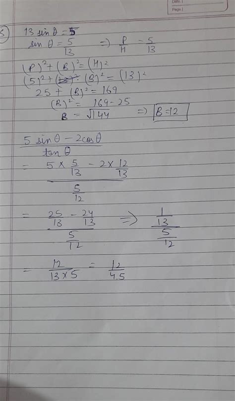 if 13sin theta= 5 find the value of (5sin theta- 2cos theta)/tan theta ...