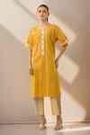 Buy Yellow Cotton Round Neck Pinstriped Kurta Set For Women by BANANA ...