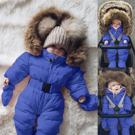 Snow Gear Infant Baby Girls Boys Romper Suit Warm Hooded Snowsuit ...