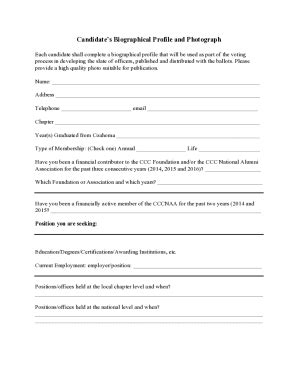 Fillable Online Candidate's Profile Sheet for CCC National Alumni ...
