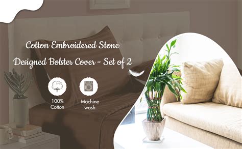 Wonder Decor Cotton Embroidered Stone Designed Bolster Cover - Set of 2 ...