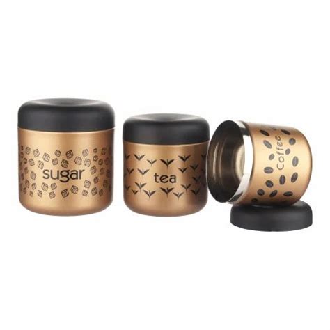 STORAGE WARE - Stainless Steel Tea Coffee Sugar Canister Set of 3 ...