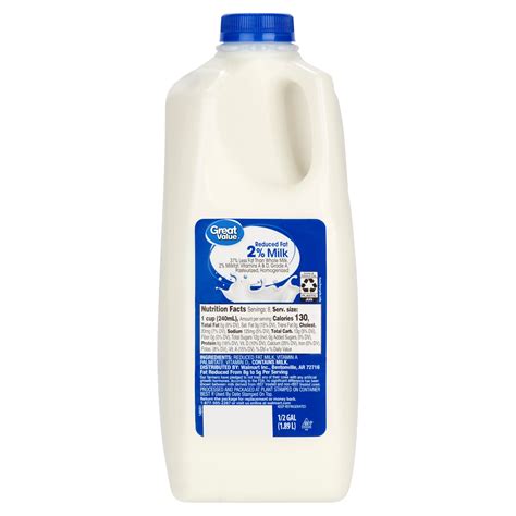 Great Value Milk, 2% Reduced Fat, Half Gallon, 64 fl oz Jug - Walmart ...