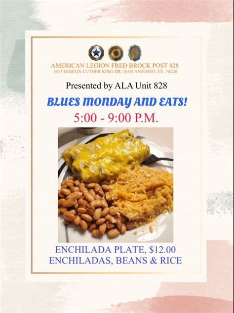 Blues Monday & Eats! Enchilada Plate w/Beans & Rice, Plate: $12.00 ...