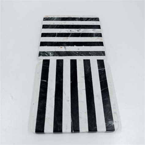 Buy Coasters | Trivet Marble Black and White Stripe Square (Set of 2 ...