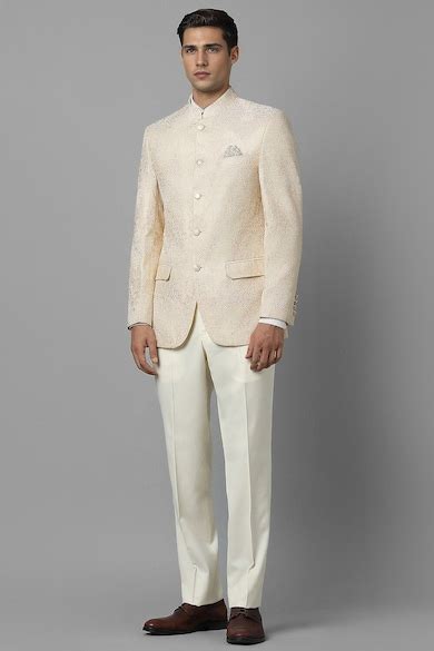 Louis Philippe Bandhgala, Men Cream Slim Fit Embroidered Bandhgala ...