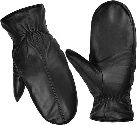 SURAWIL Mens Leather Mittens Leather Mitt For Men Winter Mittens Thinsulate Lined Touchscreen ...