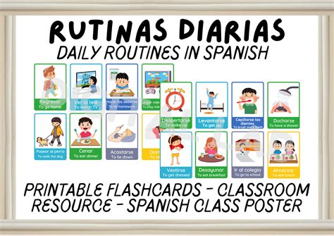 Spanish Daily Routines Printable Posters, Flashcards Digital Vocab ...