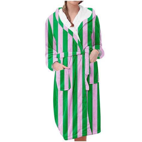 Bathrobe for Women Womens Hooded Flannel Robes Mid-Calf Unisex Bathrobe ...