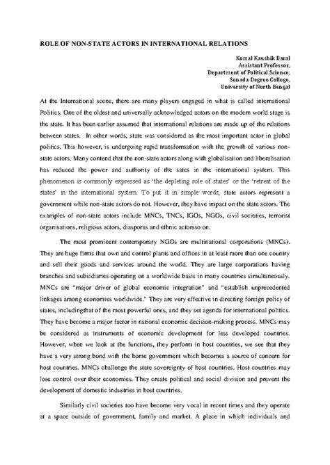 ROLE OF Nonstate Actors IN IR - ROLE OF NON-STATE ACTORS IN ...