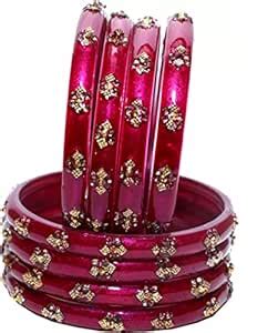 Buy Mahakal glass kada set for women,girls (pack of 8) (2.8, Magenta ...