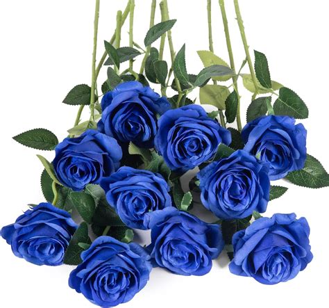 Royal Blue Silk Roses Artificial Rose Flowers Long Stem for DIY Wedding ...