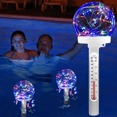 KingSom Floating Pool Thermometer,LED Colored Solar Pool Thermometer ...