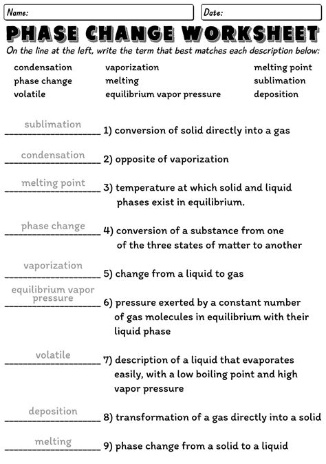 Image result for Phase Changes of Matter Worksheet