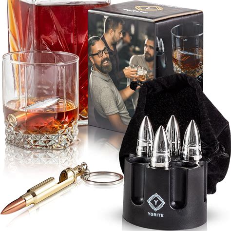 Buy Bullet Whiskey Stones with Revolver Base Holder -6 Piece Stainless ...